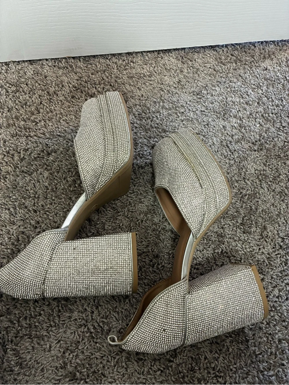 Wild fable Silver Rhinestone Platform Block Heel Pumps